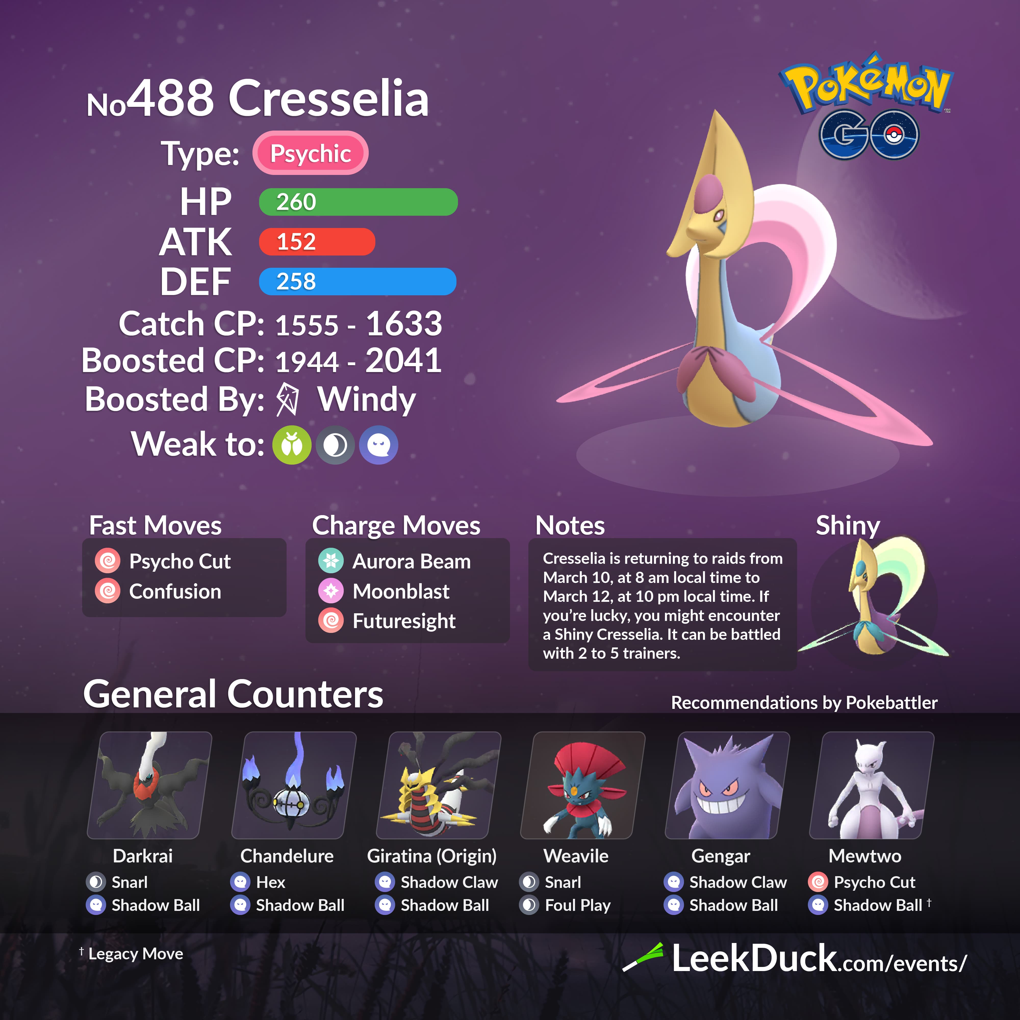 Leek Duck Pokemon Go Sinnoh 4th Gen - Cresselia Counters For Shiny Cresseli...